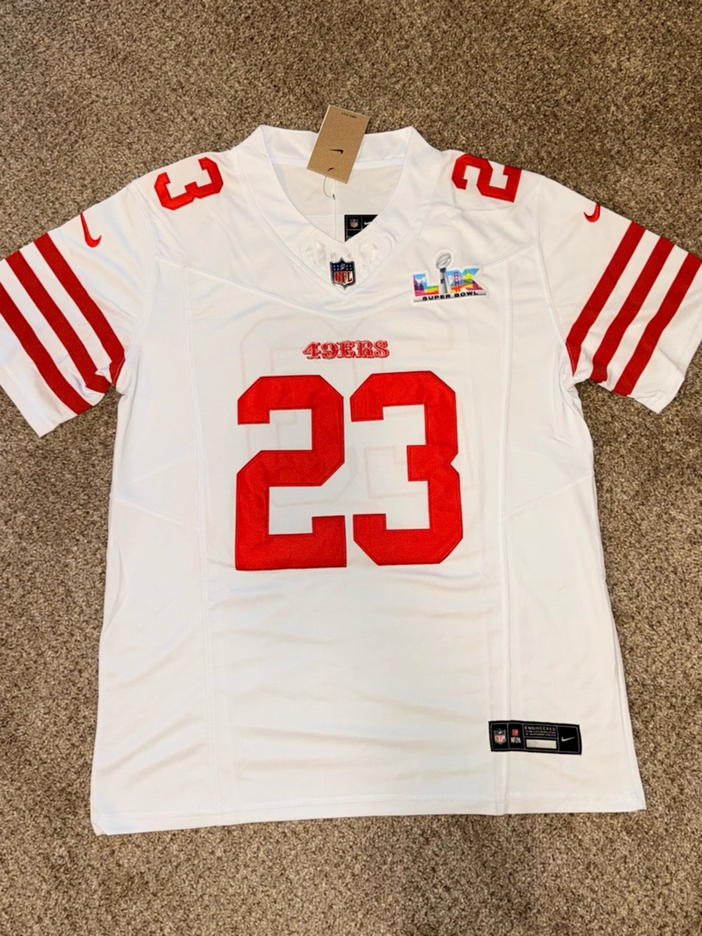 Nike Vapor San Francisco 49ers Christian McCaffrey #23 Super Bowl LX Jersey NWT